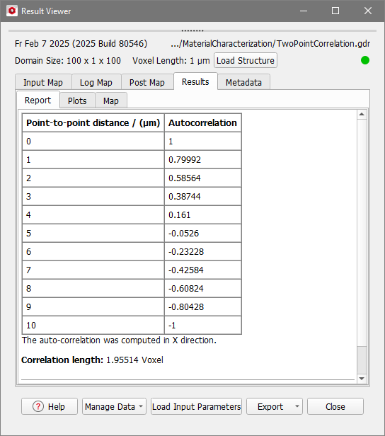 MatDict_MaterialCharacterization_TwoPointCorrelation_Results