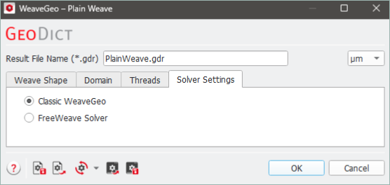 WeaveGeo_PlainWeave_SolverSettingsTab_Classic