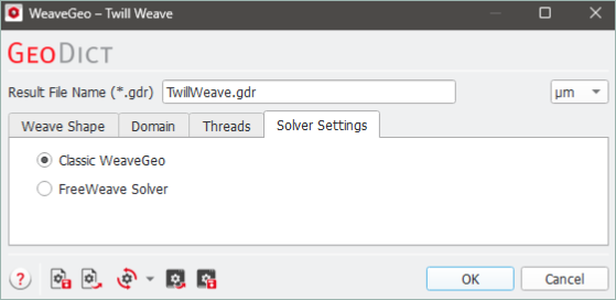 WeaveGeo_TwillWeave_SolverSettingsTab